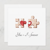 赤いハートの付いた2つのパズルのピースのカード シーズンカード (正面/裏面)