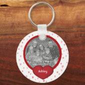 赤いハートの写真パーソナライズされた キーホルダー (裏面)