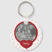 赤いハートの写真パーソナライズされた キーホルダー (裏面)