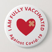 赤いハートの完全予防接種 缶バッジ (正面)