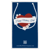 赤いハートの幸せな母の日のバナーロゴQRコード スモールペーパーバッグ (裏面)