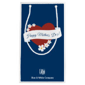 赤いハートの幸せな母の日のバナーロゴQRコード スモールペーパーバッグ (正面)