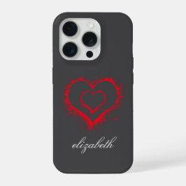 赤いハートの形のカラフルな背景のオーダーメイド iPhone 15 PROケース