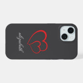 赤いハートの形のカラフルな背景のオーダーメイド iPhone 15ケース (裏面横)