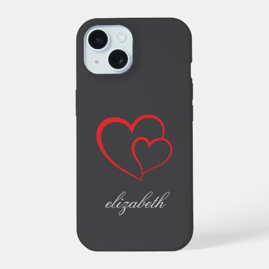 赤いハートの形のカラフルな背景のオーダーメイド iPhone 15ケース (裏面)