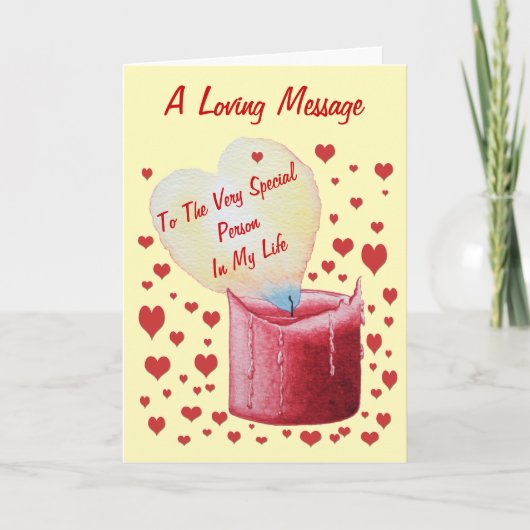 赤いハートの形をした愛ユニークの詩の炎 カード (正面)