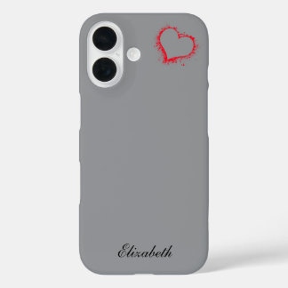 赤いハートの形 カラフルな背景に名入れ iPhone 16ケース