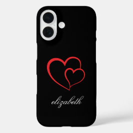 赤いハートの形 カラフルな背景のオーダーメイド iPhone 16ケース