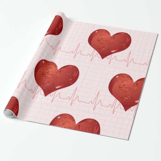 赤いハートの心電図モニター ヘルスケア ラッピングペーパー (アンロールド)