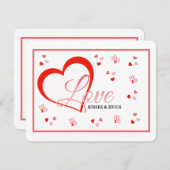 赤いハートの愛のキスとハグ バレンタイン シーズンカード (正面/裏面)