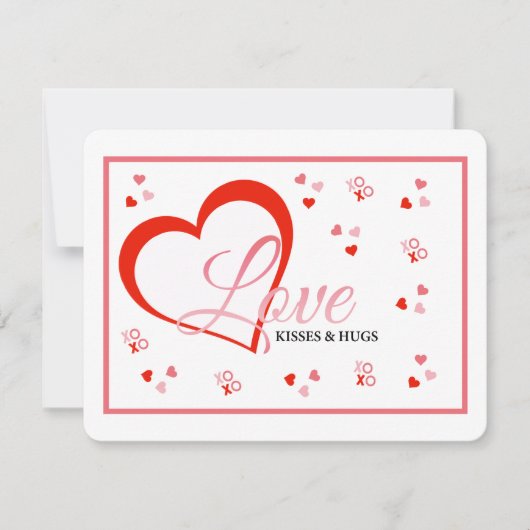 赤いハートの愛のキスとハグ バレンタイン シーズンカード (正面)