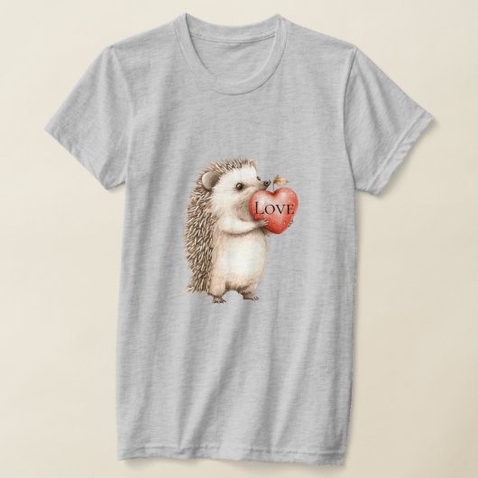 赤いハートの愛らしいハリネズミ Tシャツ (レイダウン)