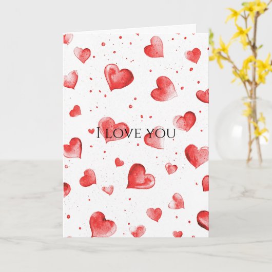 赤いハートの愛 カード (黄色い花)