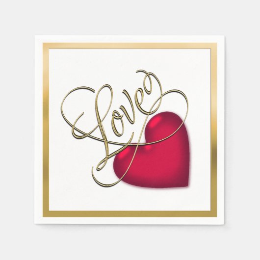赤いハートの愛 スタンダードカクテルナプキン (正面)