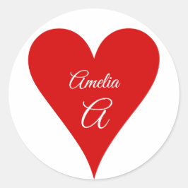 赤いハートの愛 バレンタインデーの名前 &イニシャル ラウンドシール