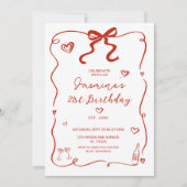 赤いハートの手描き大人誕生日招待状 招待状 (正面)