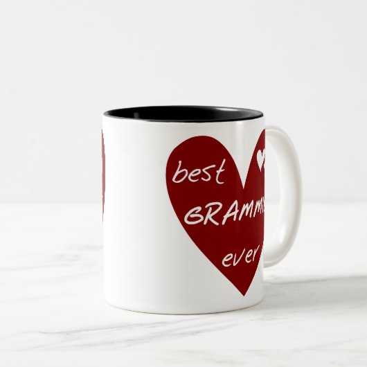 赤いハートの最も最高のなGrammieのTシャツおよびギフト ツートーンマグカップ (正面右)