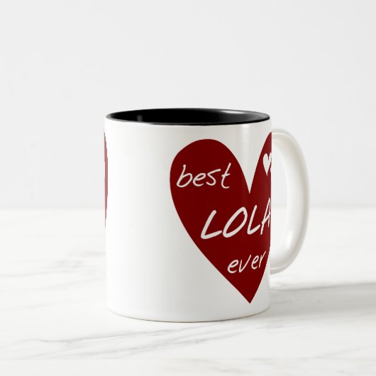 赤いハートの最も最高のなLolaのTシャツおよびギフト ツートーンマグカップ (正面右)