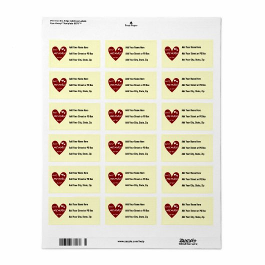 赤いハートの最も最高のなMemawのTシャツおよびギフト ラベル (フルシート)