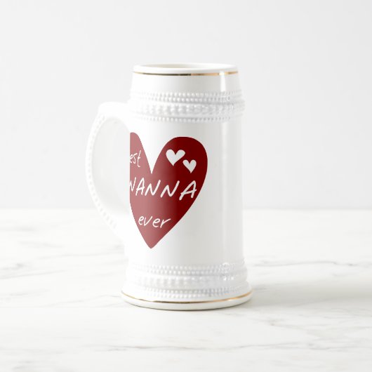 赤いハートの最も最高のなNannaのTシャツおよびギフト ビールジョッキ (正面左)