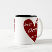 赤いハートの最も最高のなOmaのTシャツおよびギフト ツートーンマグカップ (正面右)