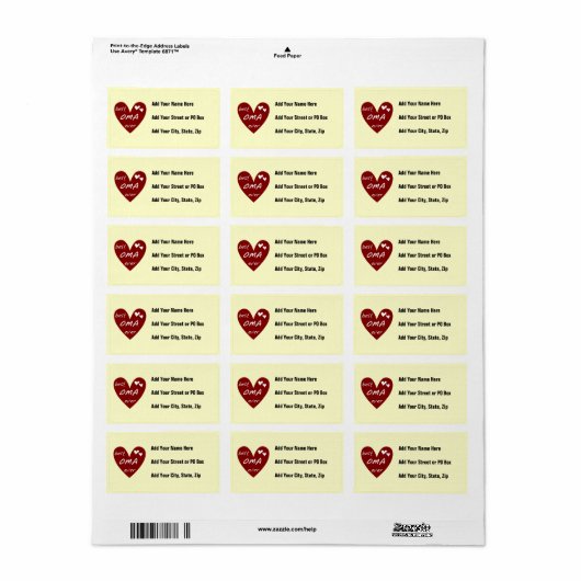 赤いハートの最も最高のなOmaのTシャツおよびギフト ラベル (フルシート)