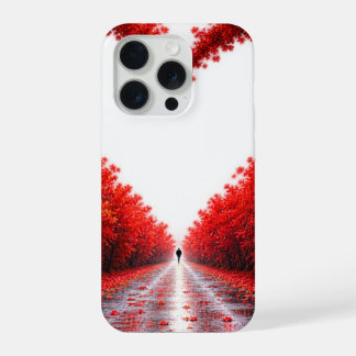赤いハートの森の道 - 秋の愛の自然デザイン iPhone 15 PROケース