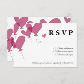 赤いハートの気球のデザインのRSVPの結婚式の招待状 出欠カード (正面/裏面)