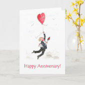 赤いハートの気球記念日カード カード (黄色い花)