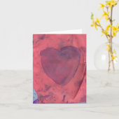 赤いハートの水彩画のメッセージカード カード (黄色い花)