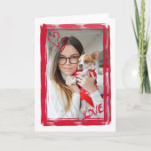赤いハートの水彩画バレンタインフォトフレーム シーズンカード (正面)