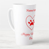 赤いハートの犬 猫の足跡 ハッピー バレンタインデー ネーム カフェラテマグ (左アングル)