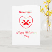 赤いハートの犬 猫の足跡 ハッピー バレンタインデー ネーム カード (黄色い花)