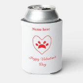 赤いハートの犬 猫の足跡 ハッピー バレンタインデー ネーム 缶クーラー (缶裏面)