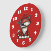 赤いハートの猫 かわいい楽しい ラージ壁時計 (傾斜)