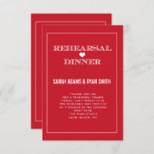 赤いハートの結婚式のリハーサルの夕食の招待状 招待状 (正面/裏面)