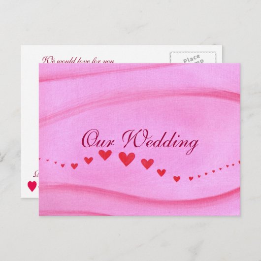 赤いハートの結婚式の招待状 インビテーションポストカード (正面/裏面)