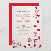 赤いハートの結婚式招待状 - ロマンチックな愛 招待状 (正面/裏面)