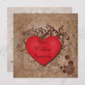 赤いハートの結婚式招待状 招待状 (正面/裏面)