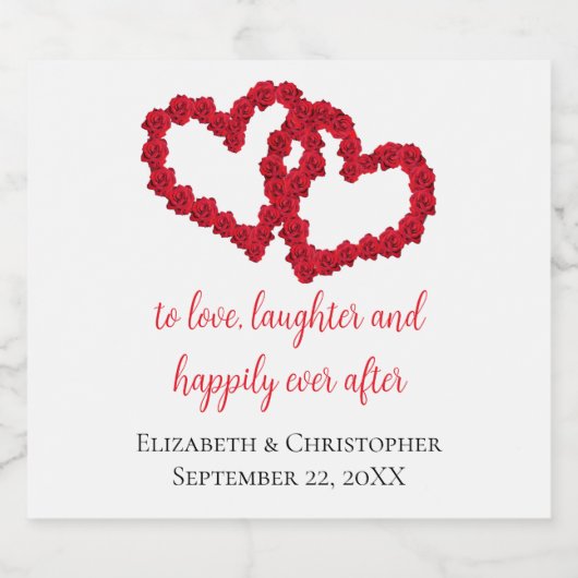 赤いハートの結婚引用文を個人用に結婚設定 スパークリングワインラベル (シングルラベル)