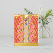 赤いハートの絵のついたカード 箔シーズンポストカード (立ち正面)