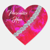 赤いハートの羽毛ボーアドレードダイヤモンドのシール ハートシール (正面)