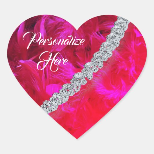 赤いハートの羽毛ボーアドレードダイヤモンドのシール ハートシール (正面)