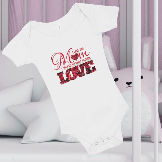赤いハートの花束 現代の母の日 ベビーボディスーツ
