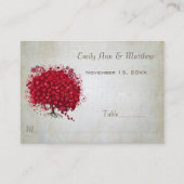 赤いハートの葉の木のテーブルプレイスカード プレイスカード (正面)