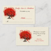 赤いハートの葉の木のテーブルプレースカード プレイスカード (正面/裏面)