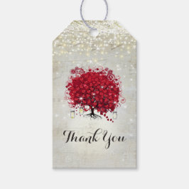 赤いハートの葉の木の下の星 ギフトタグ