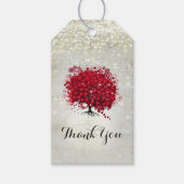 赤いハートの葉の木の下の星 ギフトタグ (正面)