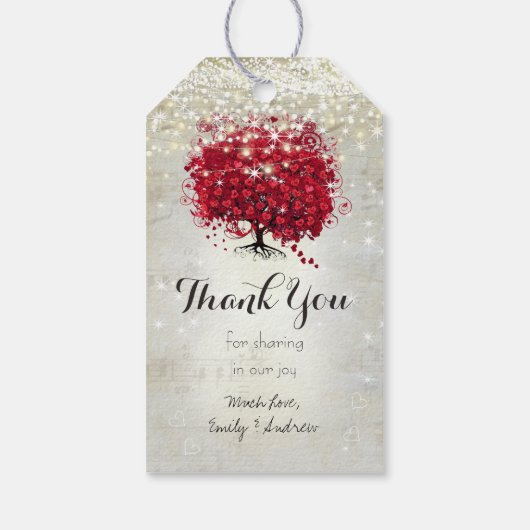 赤いハートの葉の木の下の星 ギフトタグ (裏面)