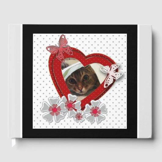 赤いハートの蝶の花バレンタインデーの愛私たち ゲストブック (正面)